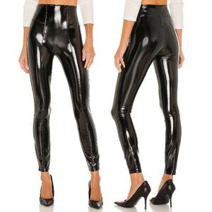 Spanx Faux Patent Leather Leggings Size Medium Shiny Vinyl Black Seamed 20301
